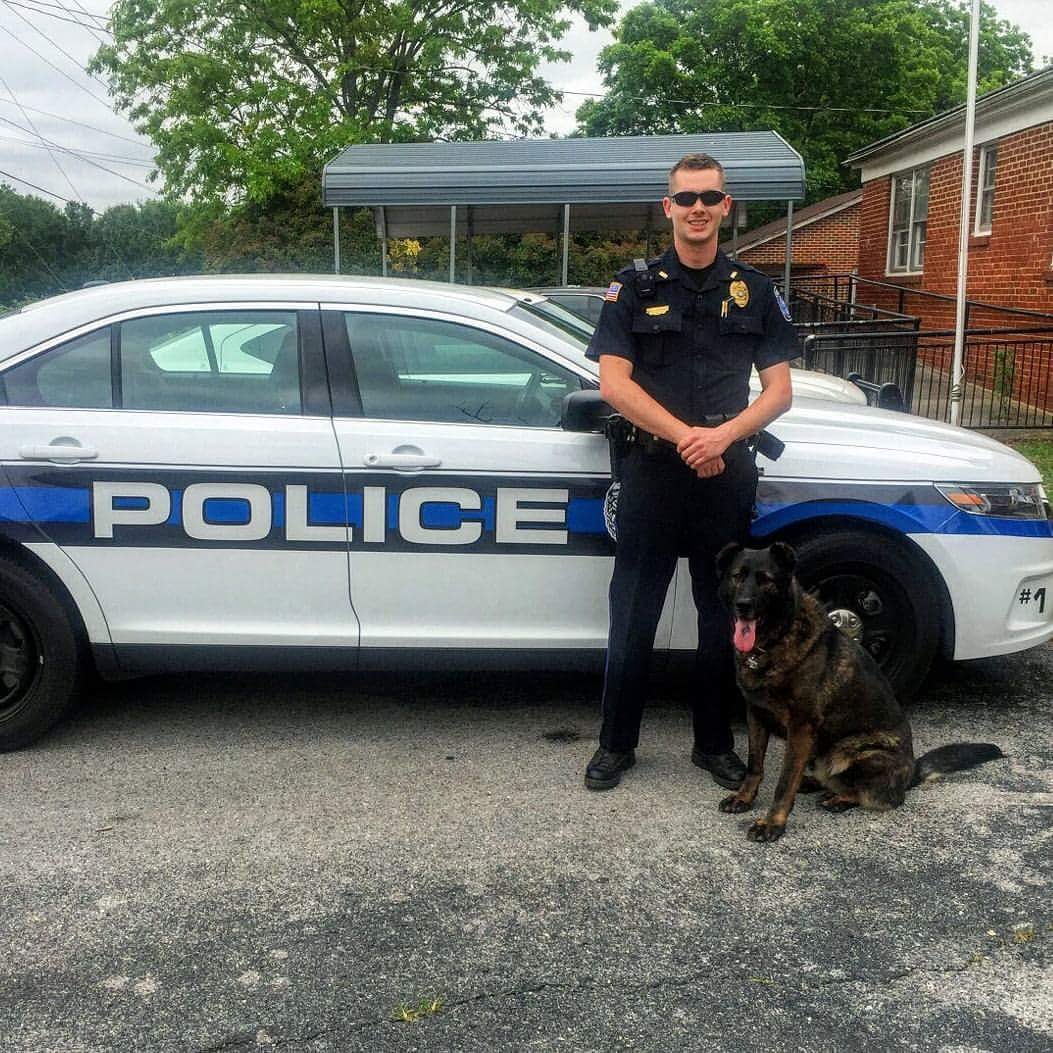 Ryan Albaugh law enforcement photo with patrol vehicle and K9